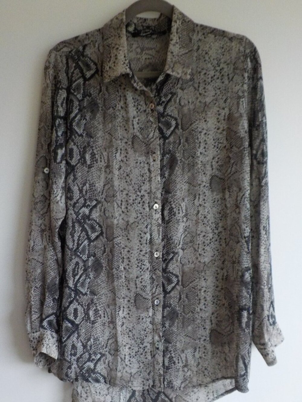 Sweet Rain Blouse - Medium - Animal Print Long Sleeve Button SHEER (783)